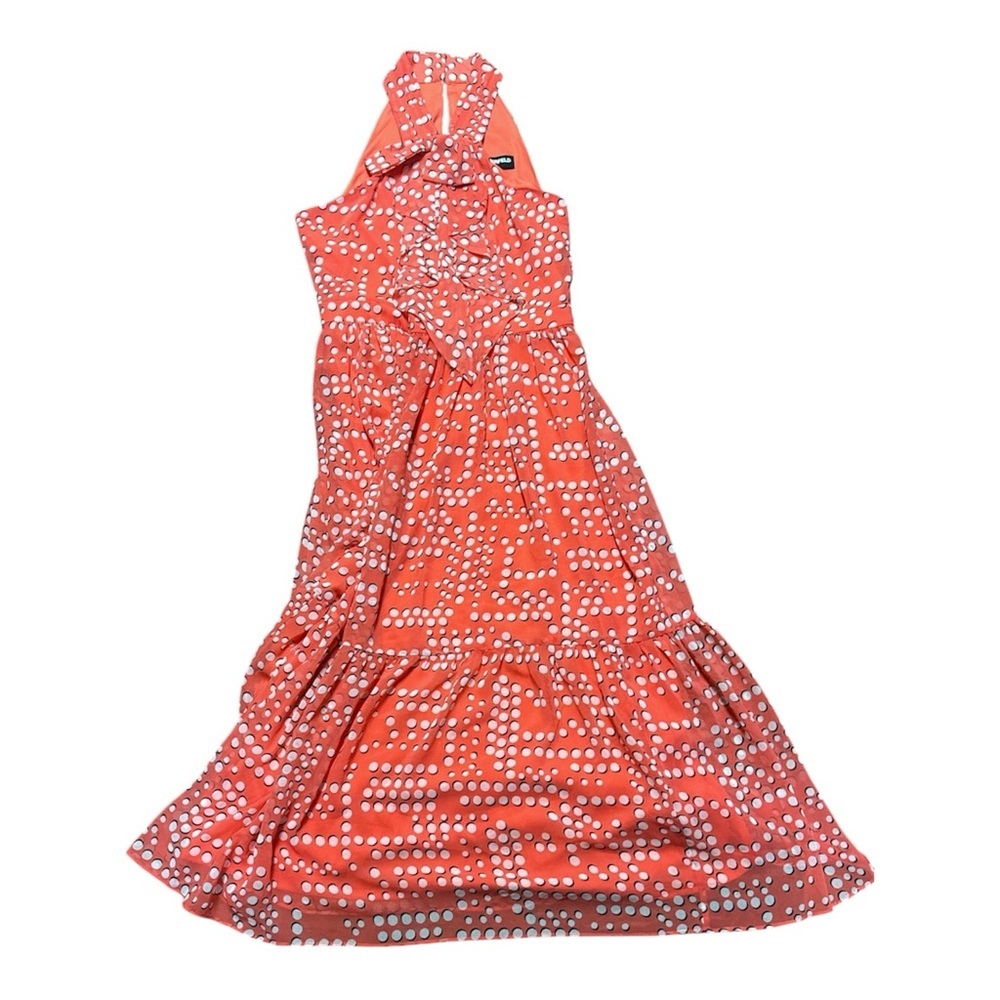 KARL LAGERFELD PARIS Bow-Neck Halter Midi Chiffon Dress Tangerine Size 6/8 NWT - Picture 5 of 14